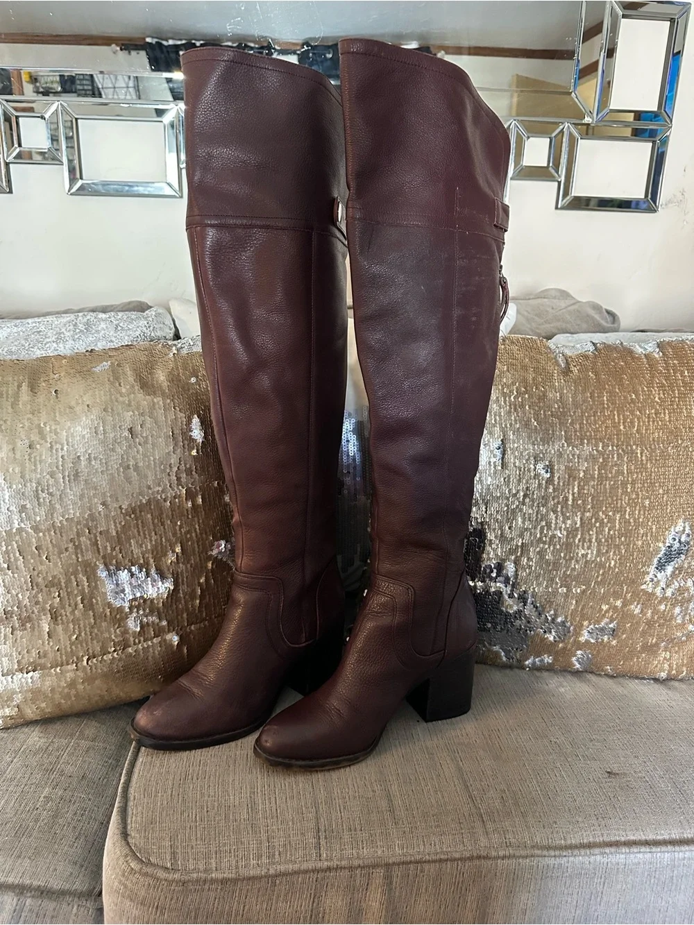 Franco Sarto Tall Leather Over-the-Knee Boots in Burgundy